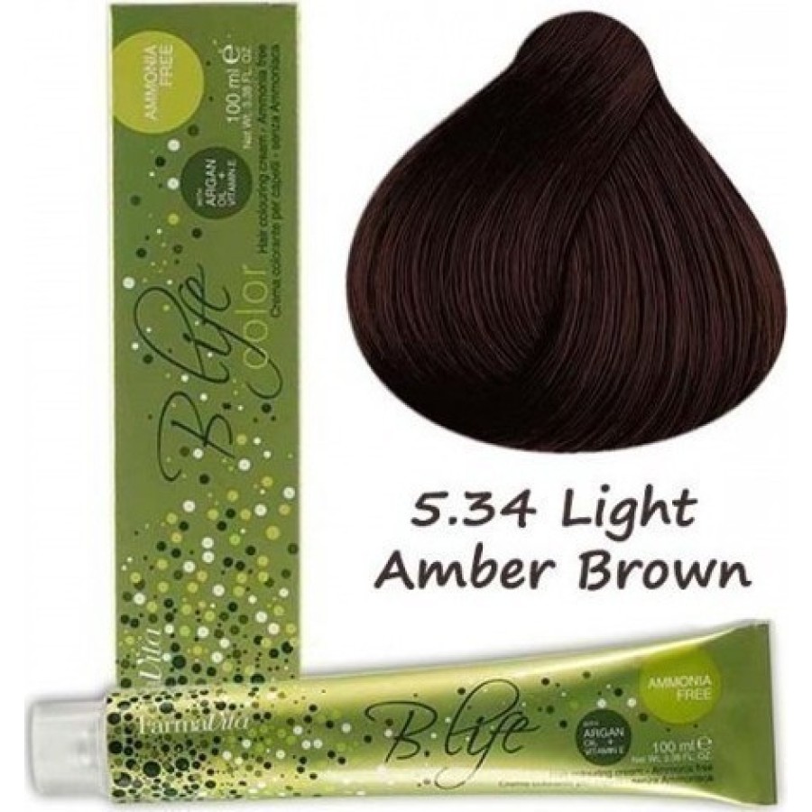 Επαγγελματική Βαφή Χωρίς Αμμωνία Farmavita B Life Color 5.34 Καστανό Ανοιχτό Κεχριμπάρι - Light Amber Brown 100ml Μαρόν