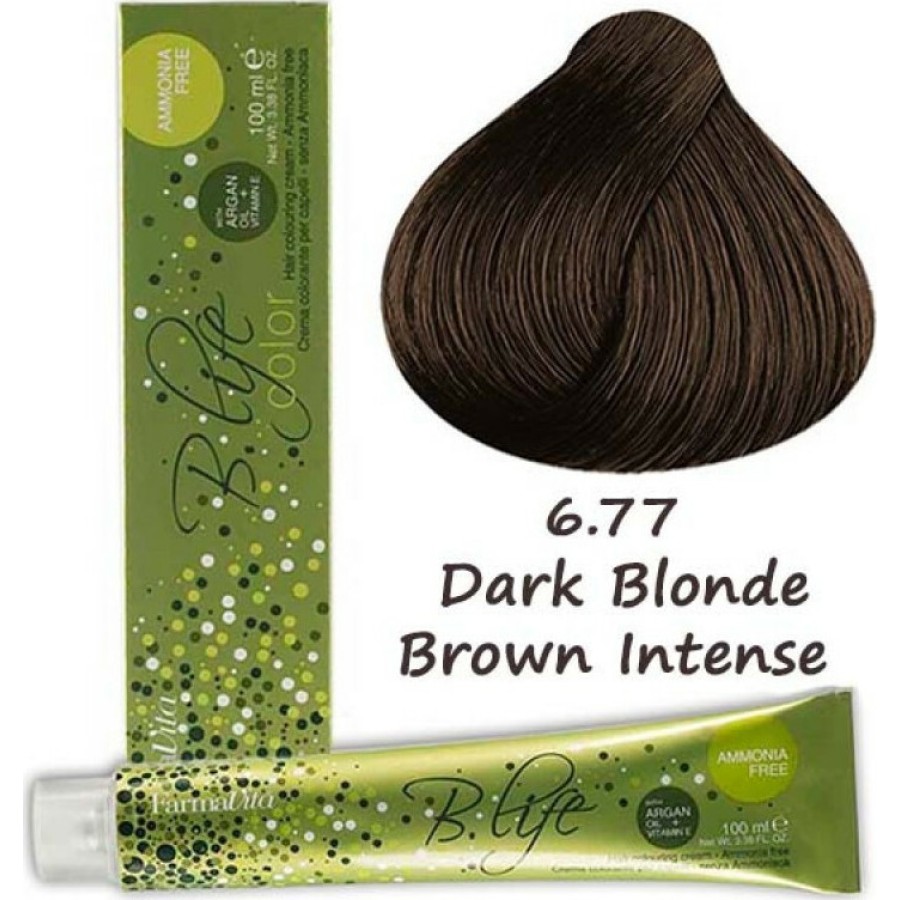 Επαγγελματική Βαφή Χωρίς Αμμωνία Farmavita B Life Color 6.77 Ξανθό Σκούρο Καφέ Ενισχυμένο - Dark Blonde Brown intensive 100ml Μαρόν