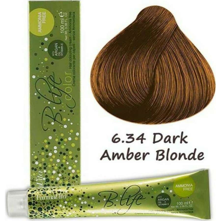 Επαγγελματική Βαφή Χωρίς Αμμωνία Farmavita B Life Color 6.34 Ξανθό Σκούρο Κεχριμπάρι - Dark Amber Blonde 100ml Μαρόν