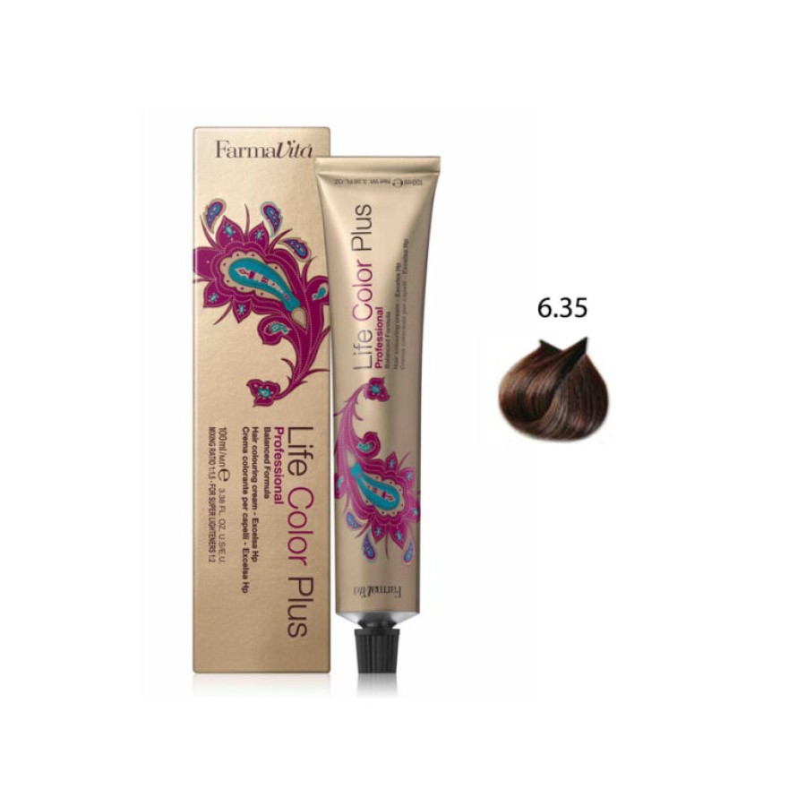 Επαγγελματική Βαφή Farmavita Color Plus 6.35 Ξανθό Σκούρο Σοκολ΄΄α - Dark Chocolate Blonde 100ml Μαρόν - Μπεζ