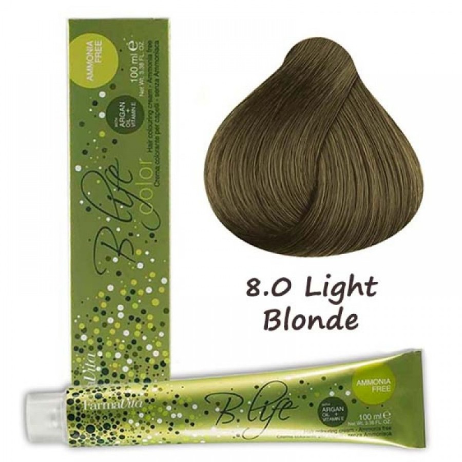 Επαγγελματική Βαφή Χωρίς Αμμωνία Farmavita B Life Color 8.0 Ξανθό Ανοιχτό-Light Blonde 100ml Βασικά Χρώματα