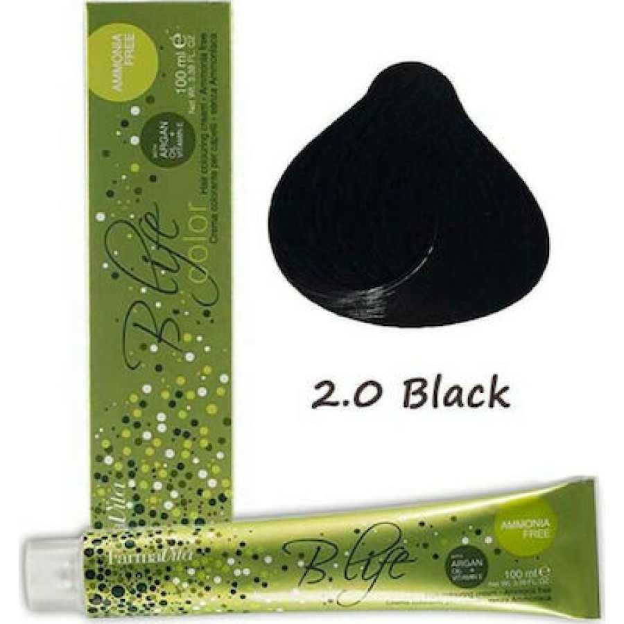 Επαγγελματική Βαφή Χωρίς Αμμωνία Farmavita B Life Color 2.0 Μαύρο-Black 100ml Βασικά Χρώματα